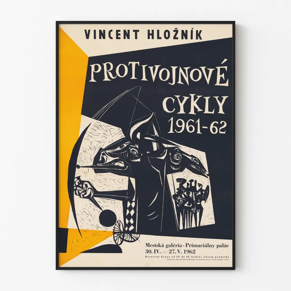 Taiteellinen juliste Vinvent Hložníkistä Sotaa Vastustavat sarjat 1961–62