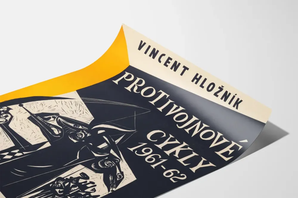 Taiteellinen juliste Vinvent Hložníkistä Sotaa Vastustavat sarjat 1961–62