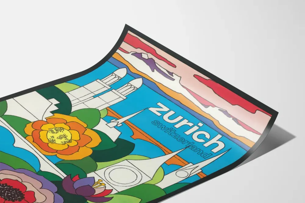 Taiteellinen juliste Zürich Sveitsi seinäkoristeluun
