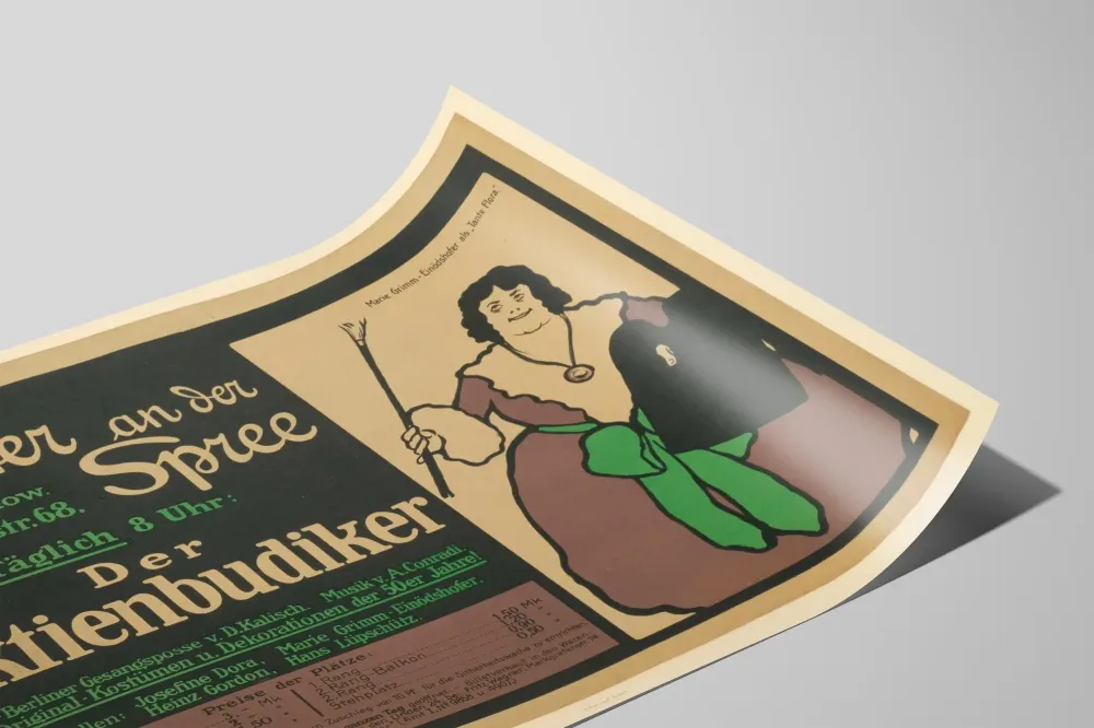 Teatterin juliste der Spree Der Aktienbudiker Marie Grimm kuten tätinä Flora