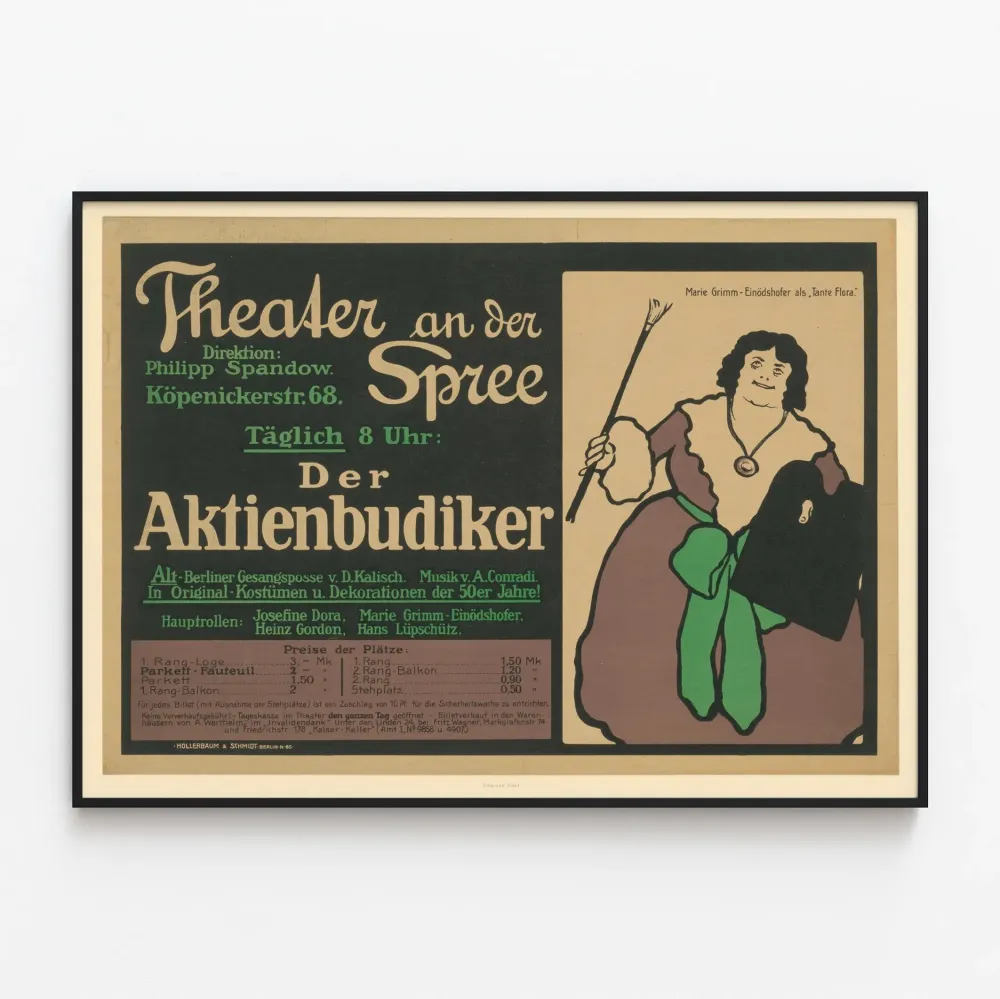 Teatterin juliste der Spree Der Aktienbudiker Marie Grimm kuten tätinä Flora