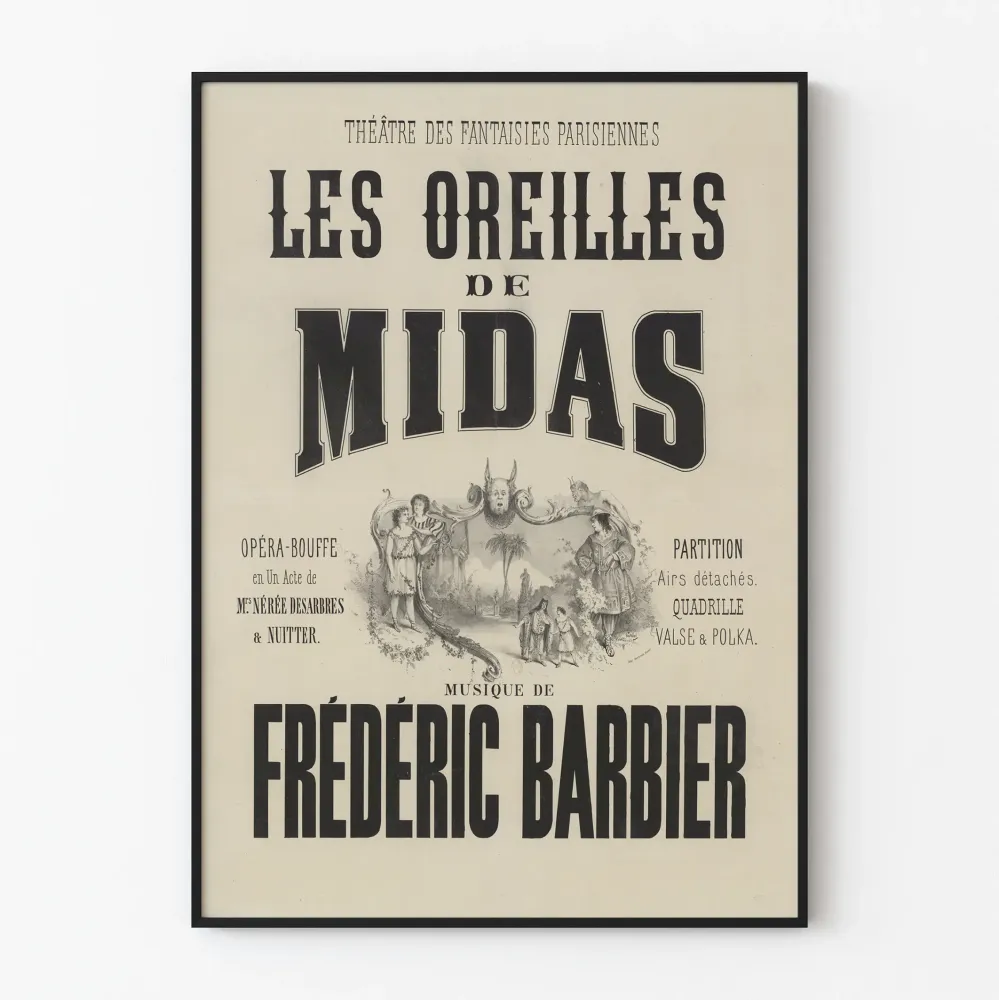 Teatterin juliste Midasin korvat Frédéric Barbieriltä