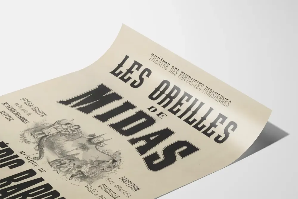 Teatterin juliste Midasin korvat Frédéric Barbieriltä