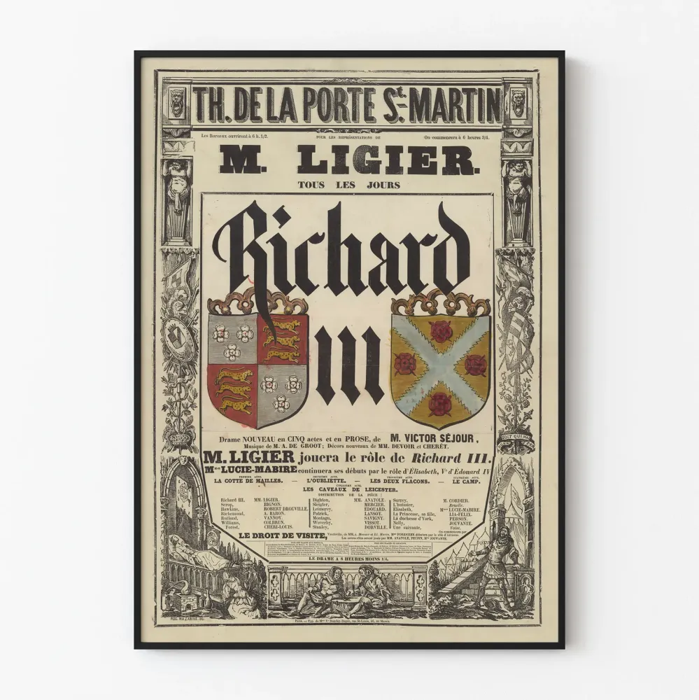 Teatterin juliste Porte Saint-Martin - Richard III, teoksen on tehnyt M. Ligier