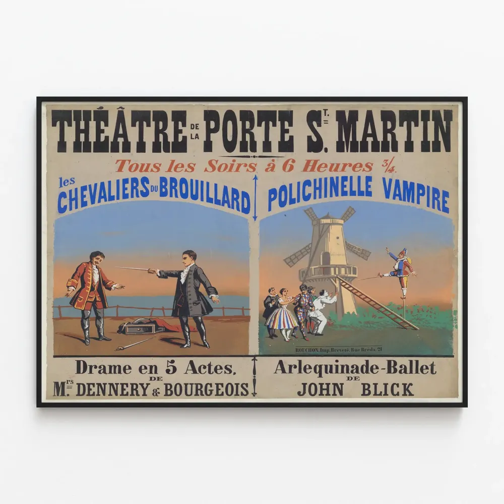 Teatterin juliste Porte Saint-Martin - Sumujen ritarit & Vampyyri Polichinelle