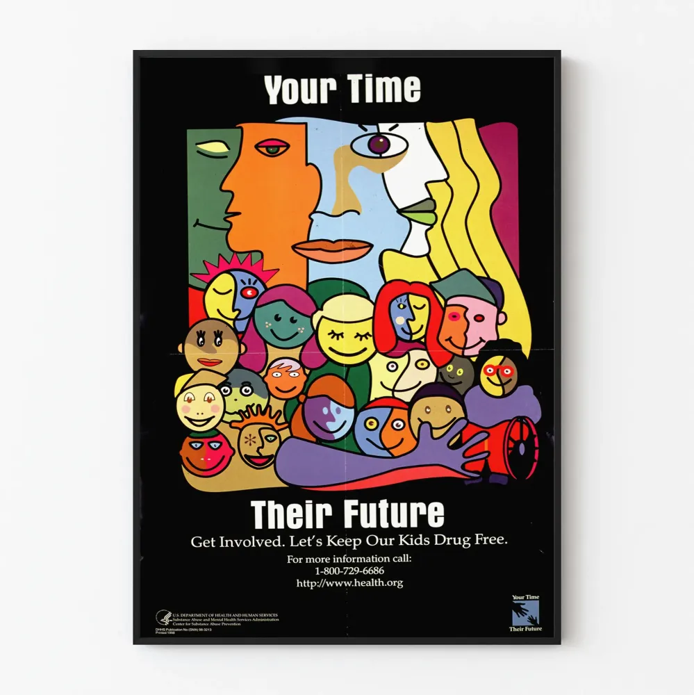 Tietoisuusjuliste Your Time Their Future - värikäs ja sitoutunut muotoilu