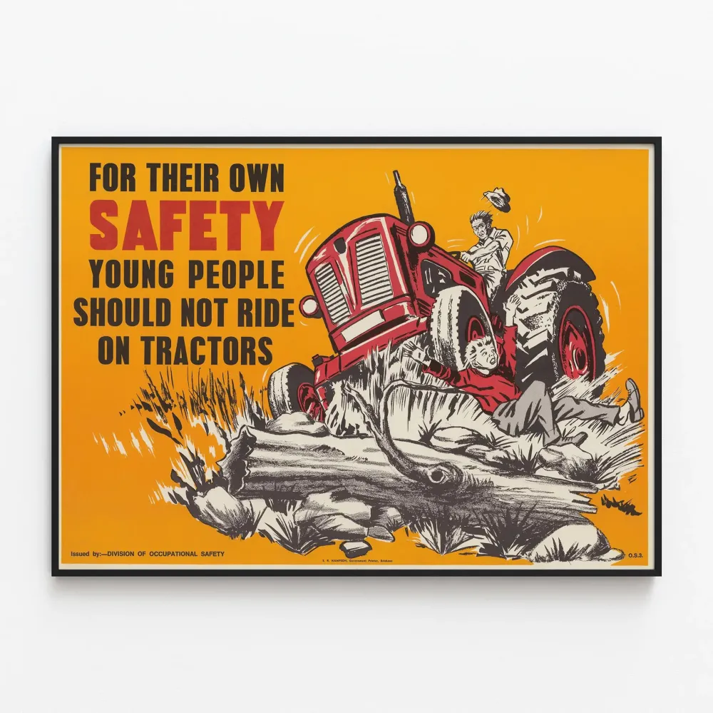 Turvallisuusjuliste nuorten ennaltaehkäisystä ja traktorit