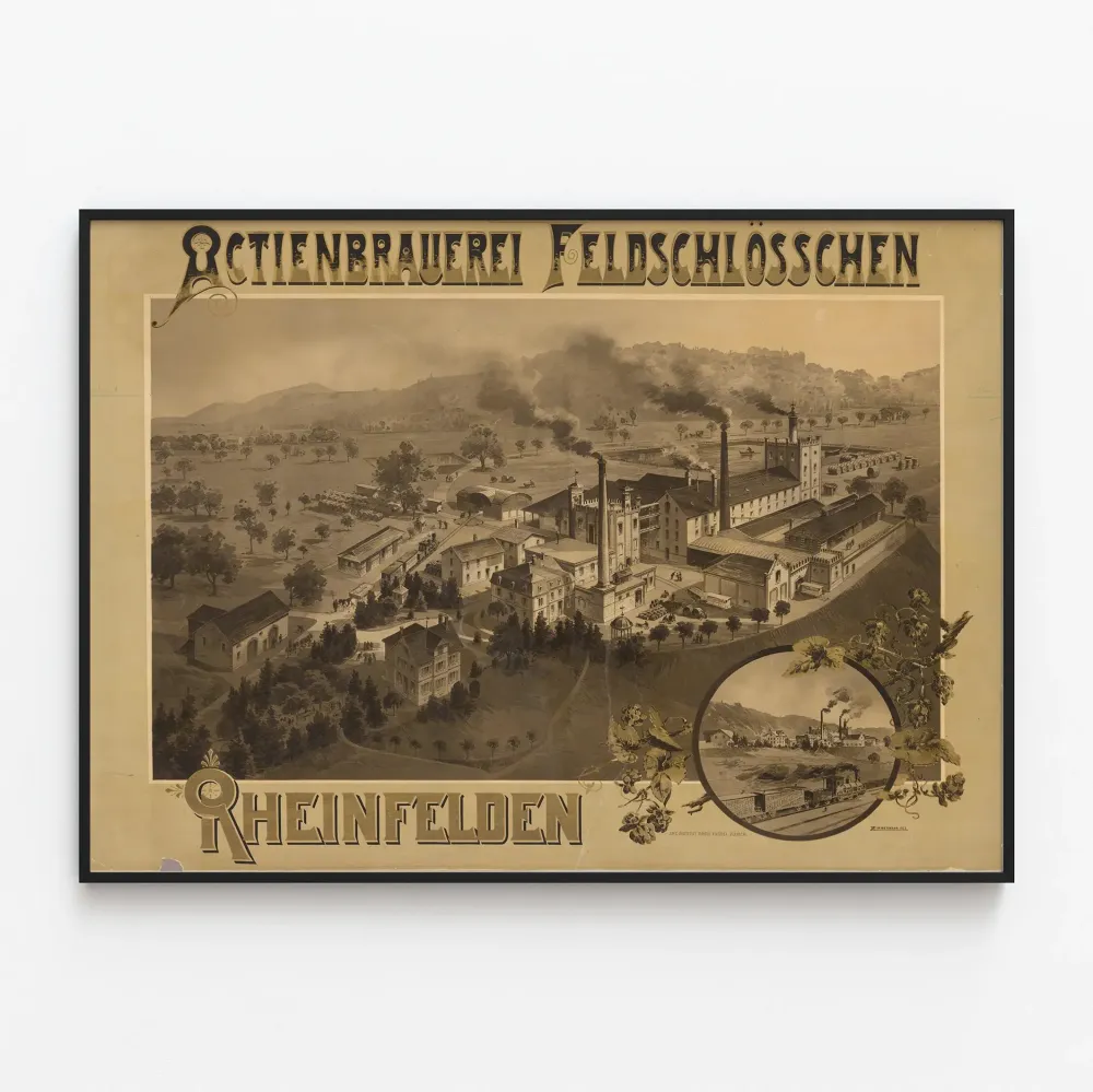 Vanha juliste Actienbrauerei Feldschlösschen Rheinfelden -panimosta