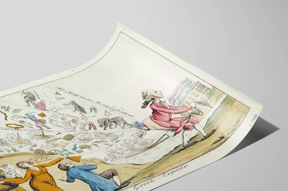 Vanha juliste De Groote Expeditie - historiallinen satiirinen kuvaelma