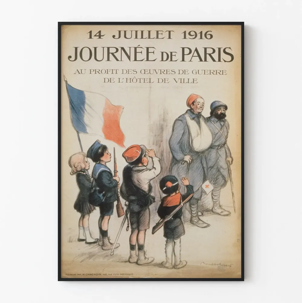 Vanha juliste 14. heinäkuuta 1916 Pariisin päivä - Sodan teoksia