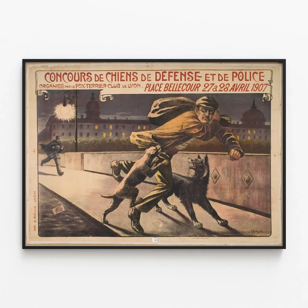 Vanha juliste puolustus- ja poliisikoirien kilpailusta 1907