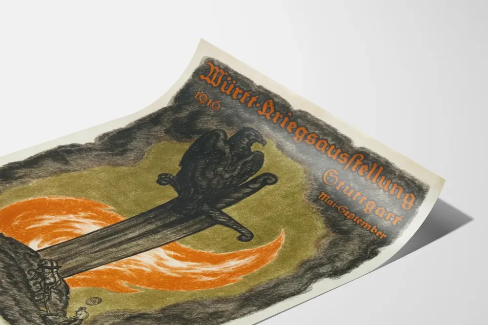Vanha juliste sodanäyttelystä Stuttgart 1916
