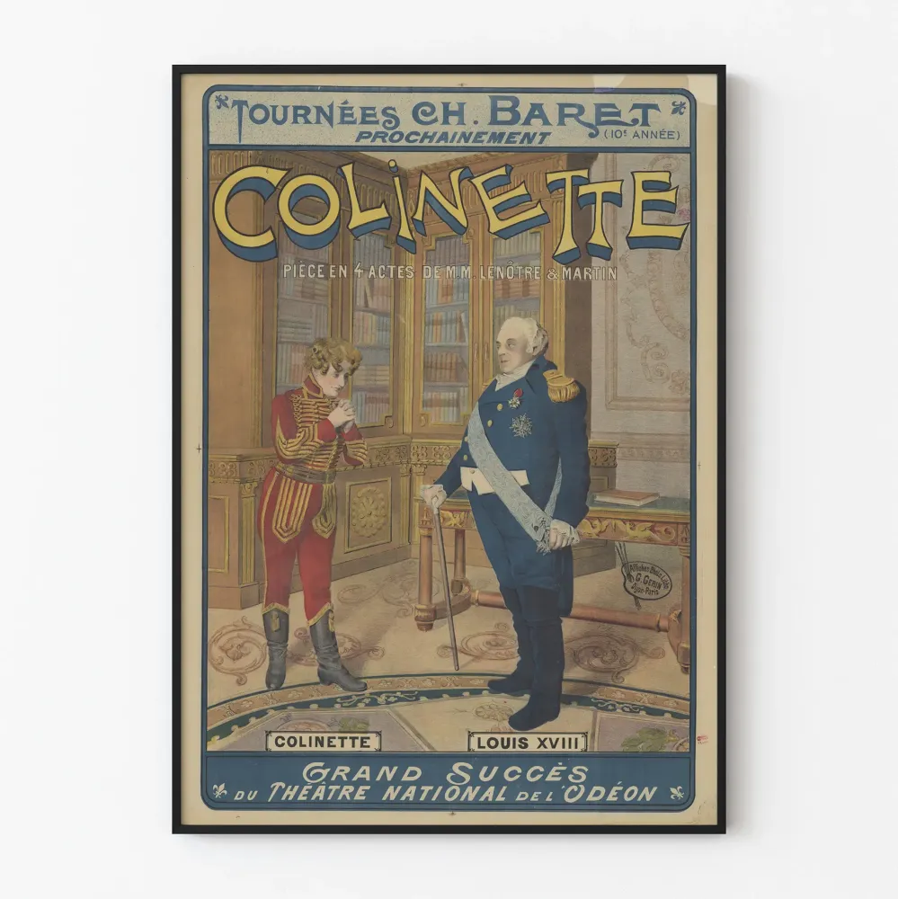 Vanha juliste Tournées Ch. Baret - Colinet, näytelmä neljässä näytöksessä