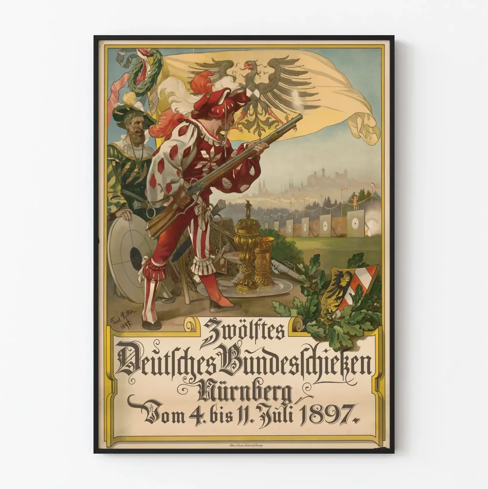 Vanha juliste Zwölftes Deutsches Bundesschießen Nürnberg 1897