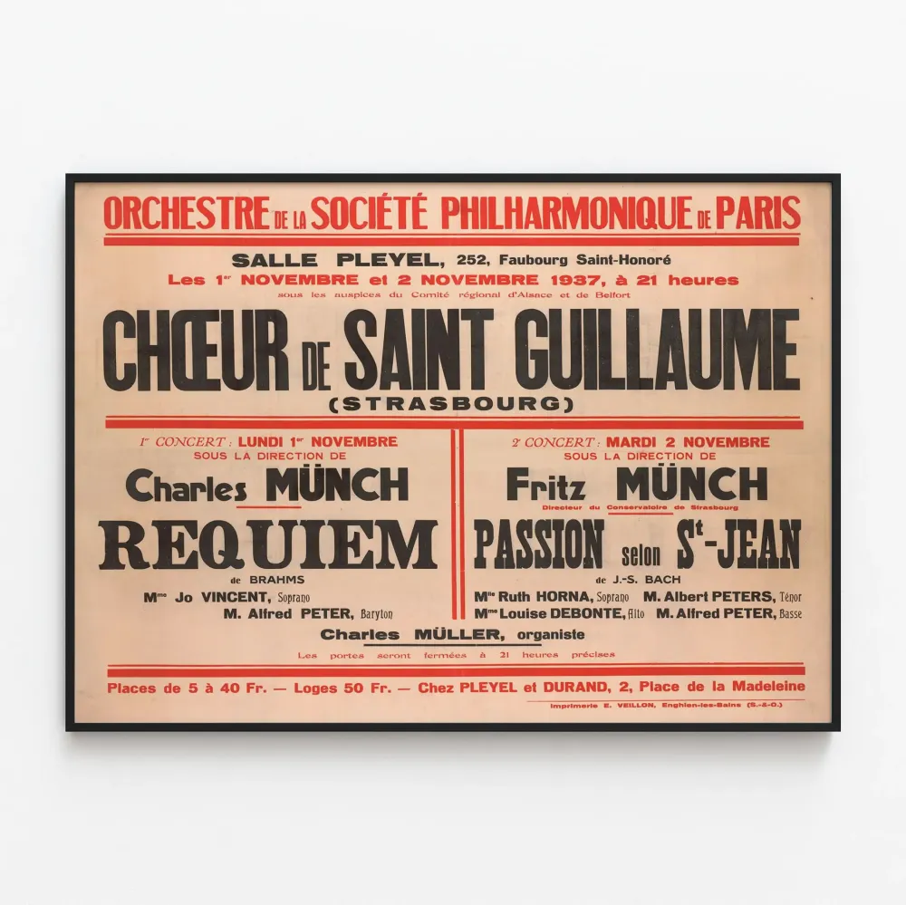 Vanha konserttijuliste Saint Guillaume -kuoron Strasbourg 1937