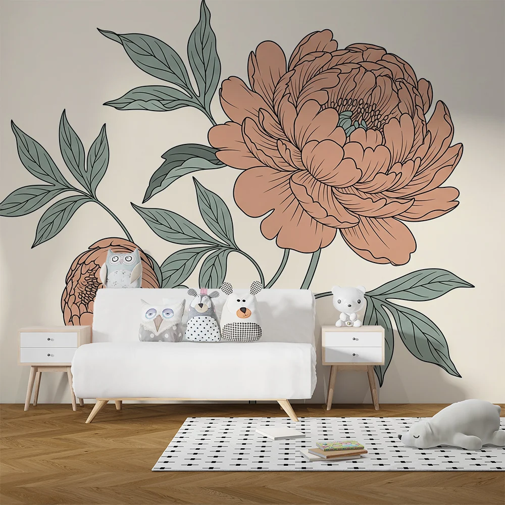 Vauvanhuoneen tapetti | Ainutlaatuinen kukka ja beige tausta
