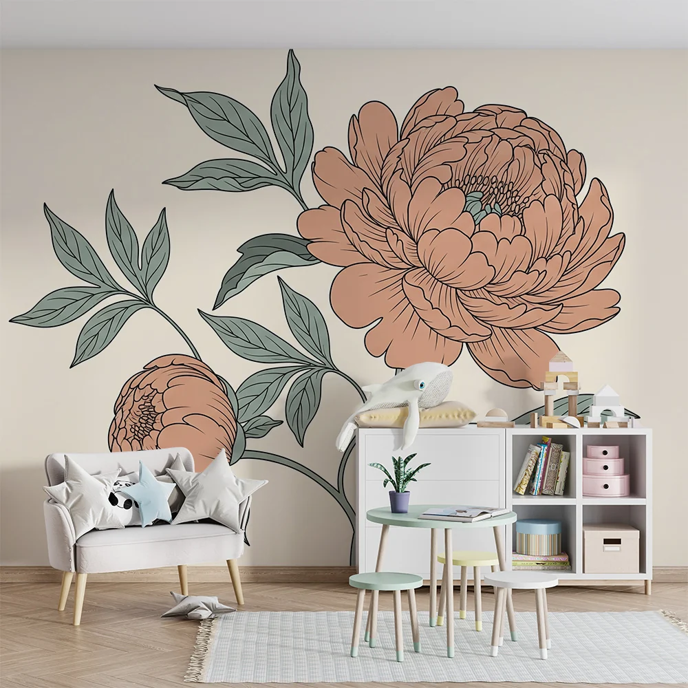 Vauvanhuoneen tapetti | Ainutlaatuinen kukka ja beige tausta