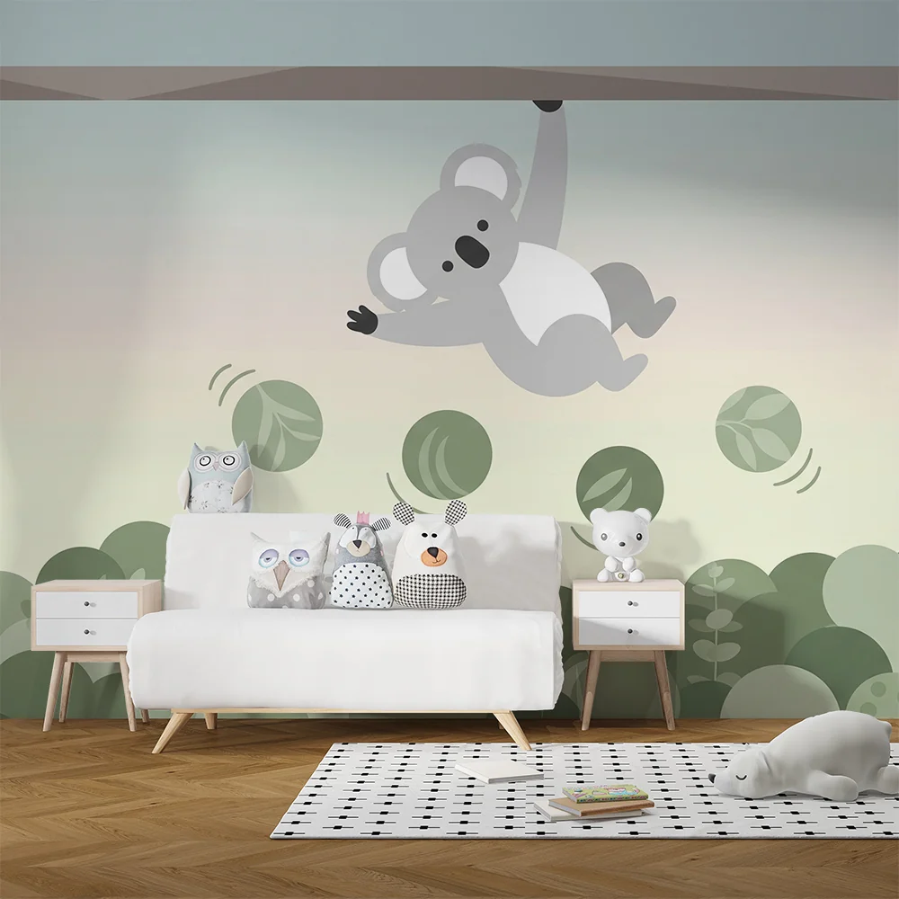 Vauvanhuoneen tapetti | Leikkisä koala lehdistön yllä