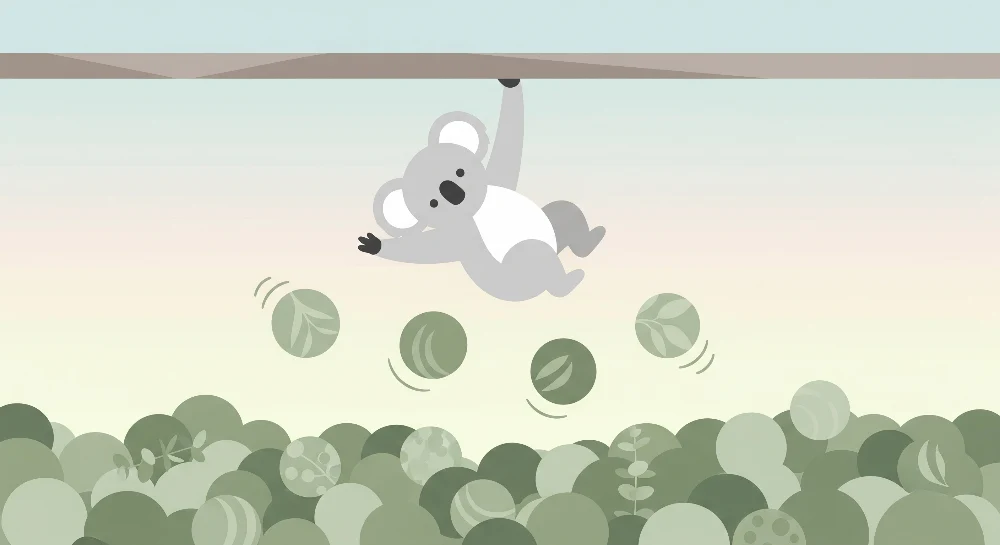 Vauvanhuoneen tapetti | Leikkisä koala lehdistön yllä