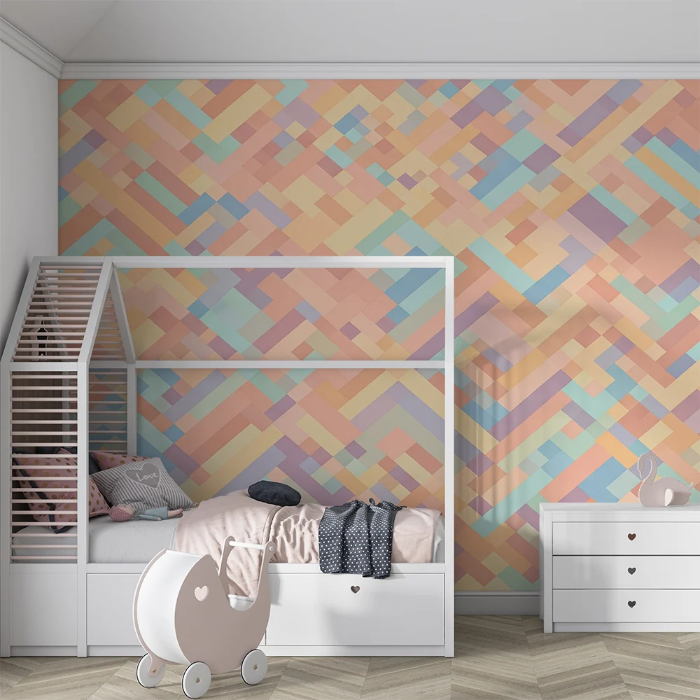 Vauvanhuoneen tapetti | Pastelligeometriset kuviot luovat lempeän tunnelman