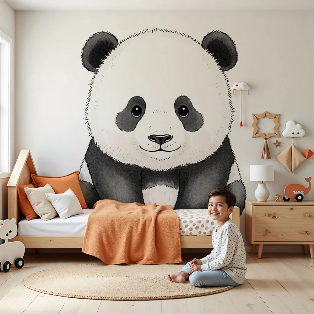 Vauvanhuoneen tapetti | Suloinen istuva panda lempeine silmineen