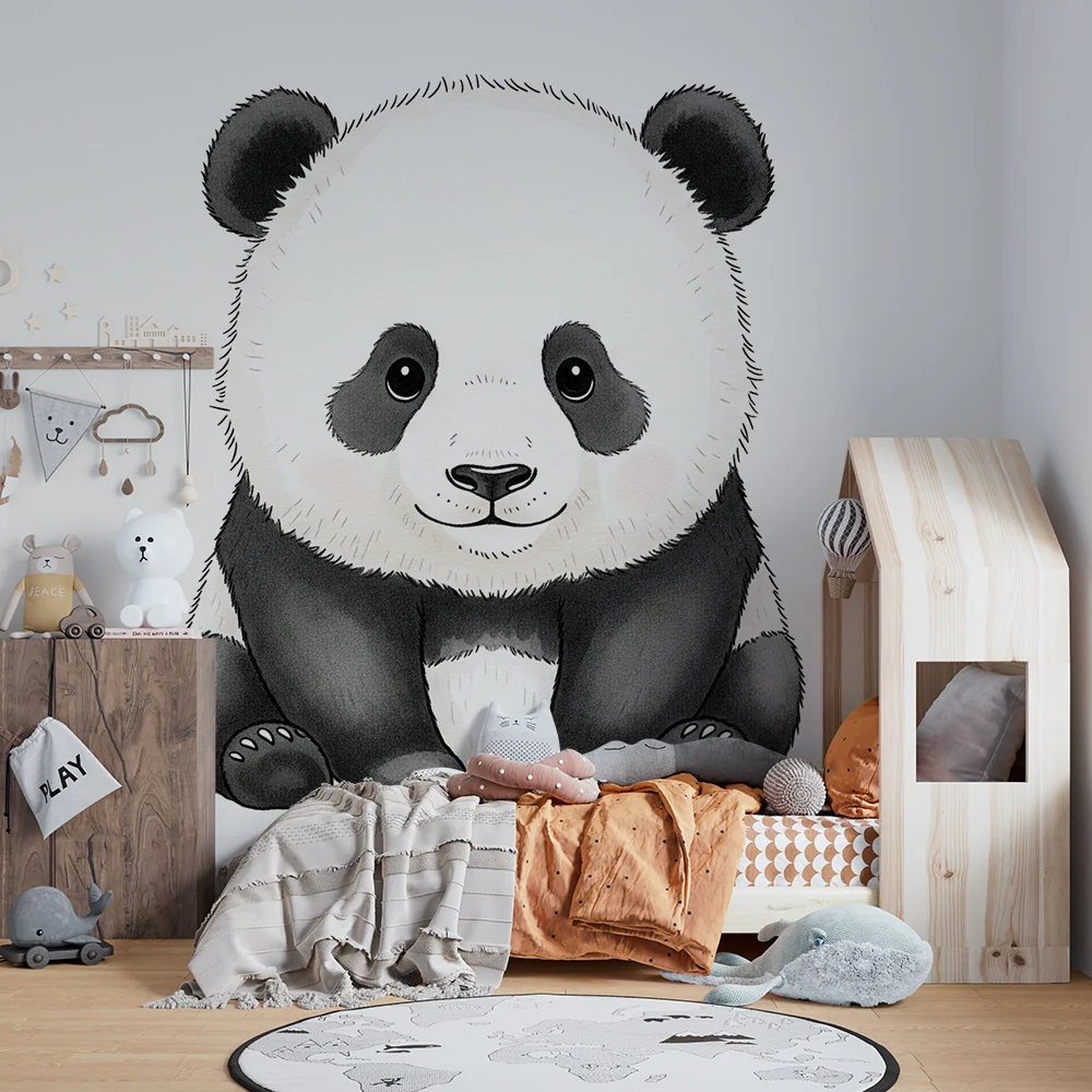 Vauvanhuoneen tapetti | Suloinen istuva panda lempeine silmineen