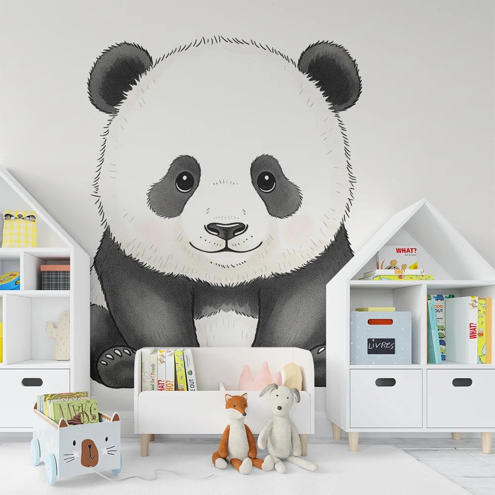 Vauvanhuoneen tapetti | Suloinen istuva panda lempeine silmineen