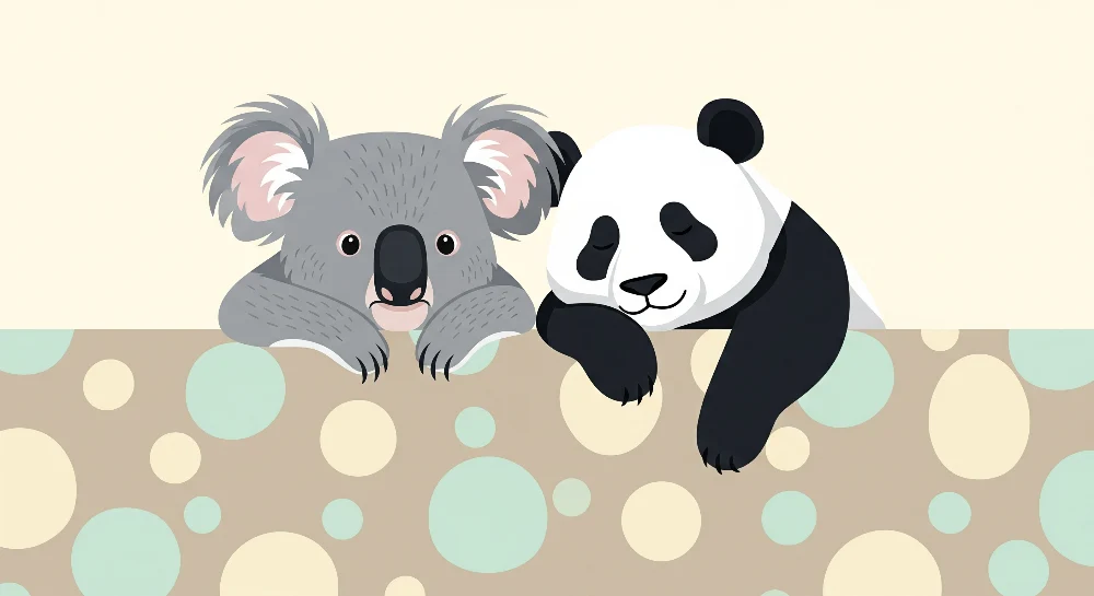 Vauvanhuoneen tapetti | Suloinen koala ja panda pehmeällä pohjalla
