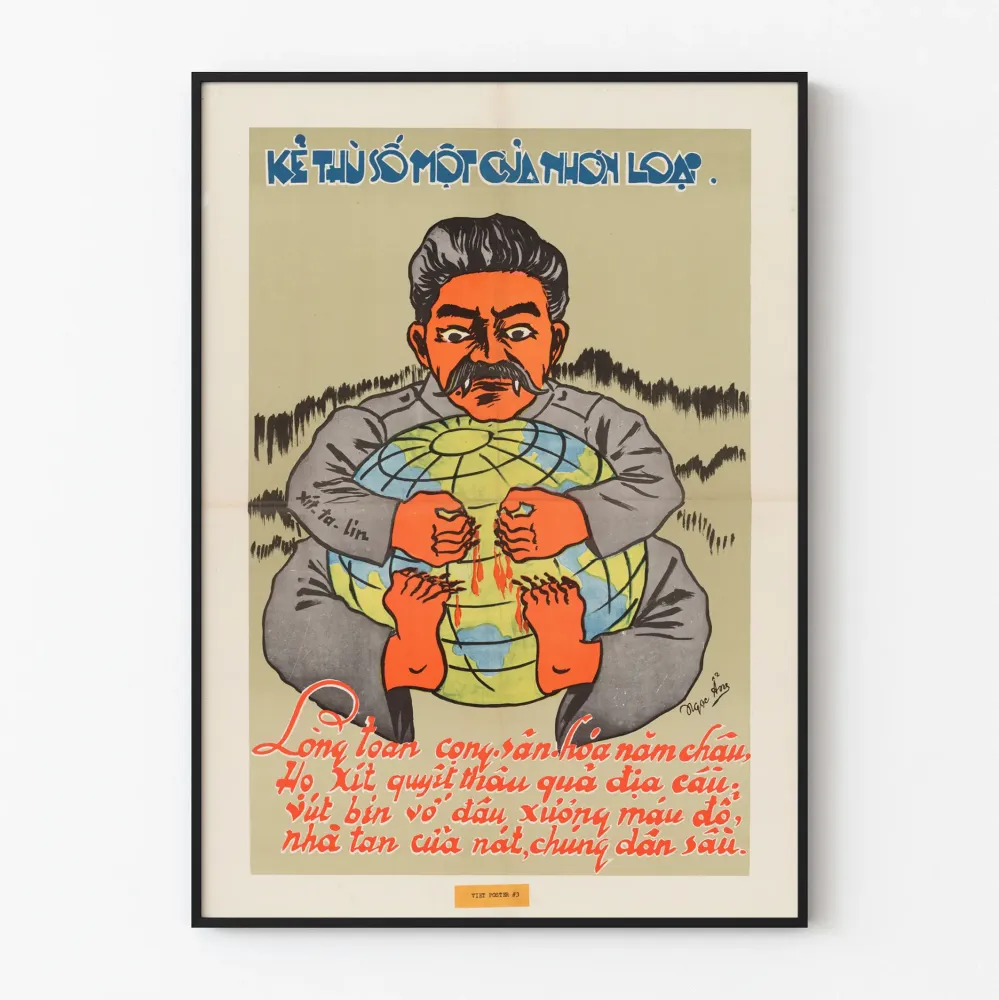 Vietnamilainen propagandajuliste maapallon globusilla