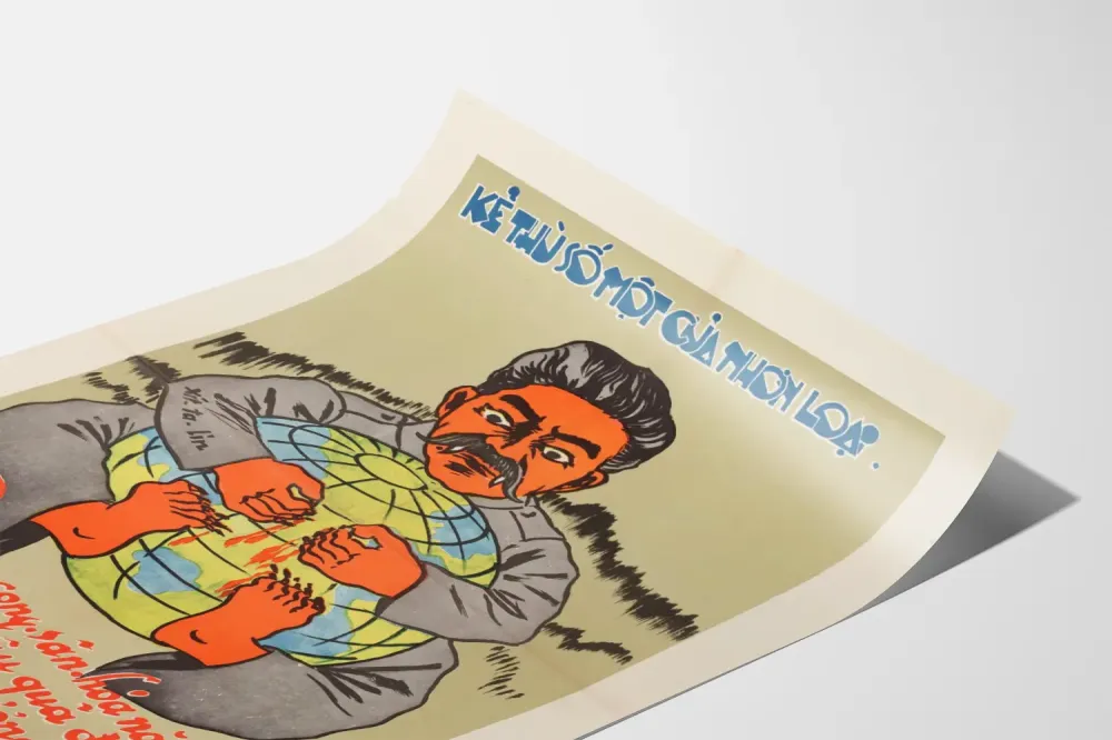 Vietnamilainen propagandajuliste maapallon globusilla