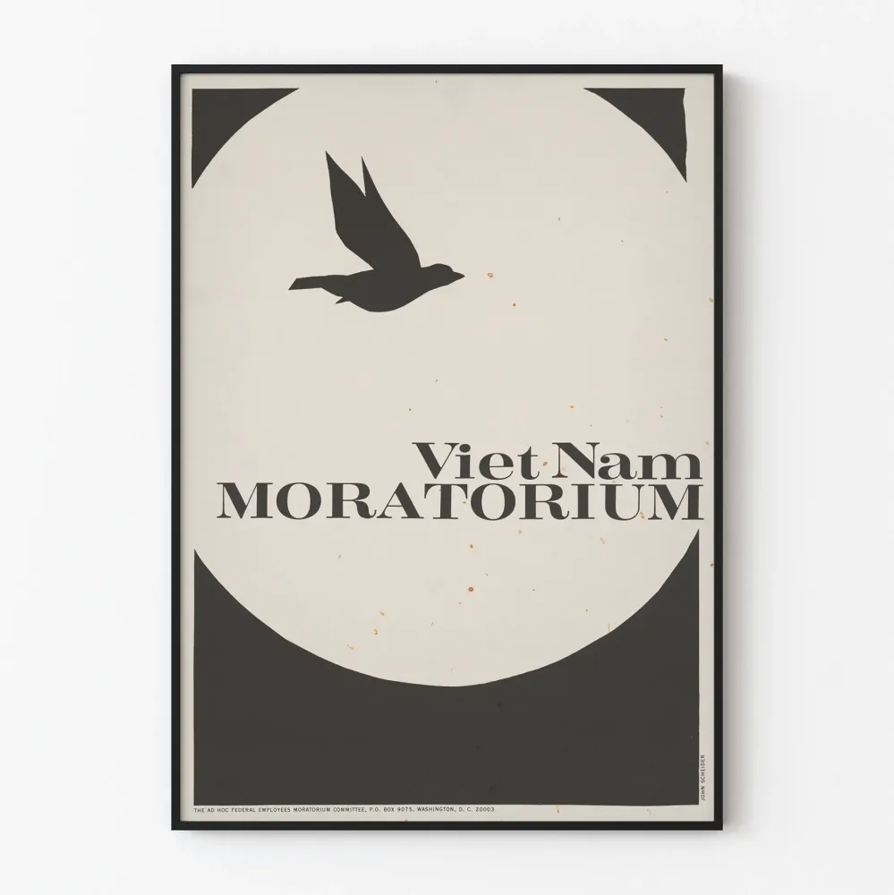 Vietnamin moratorion koristejuliste mustavalkoisena