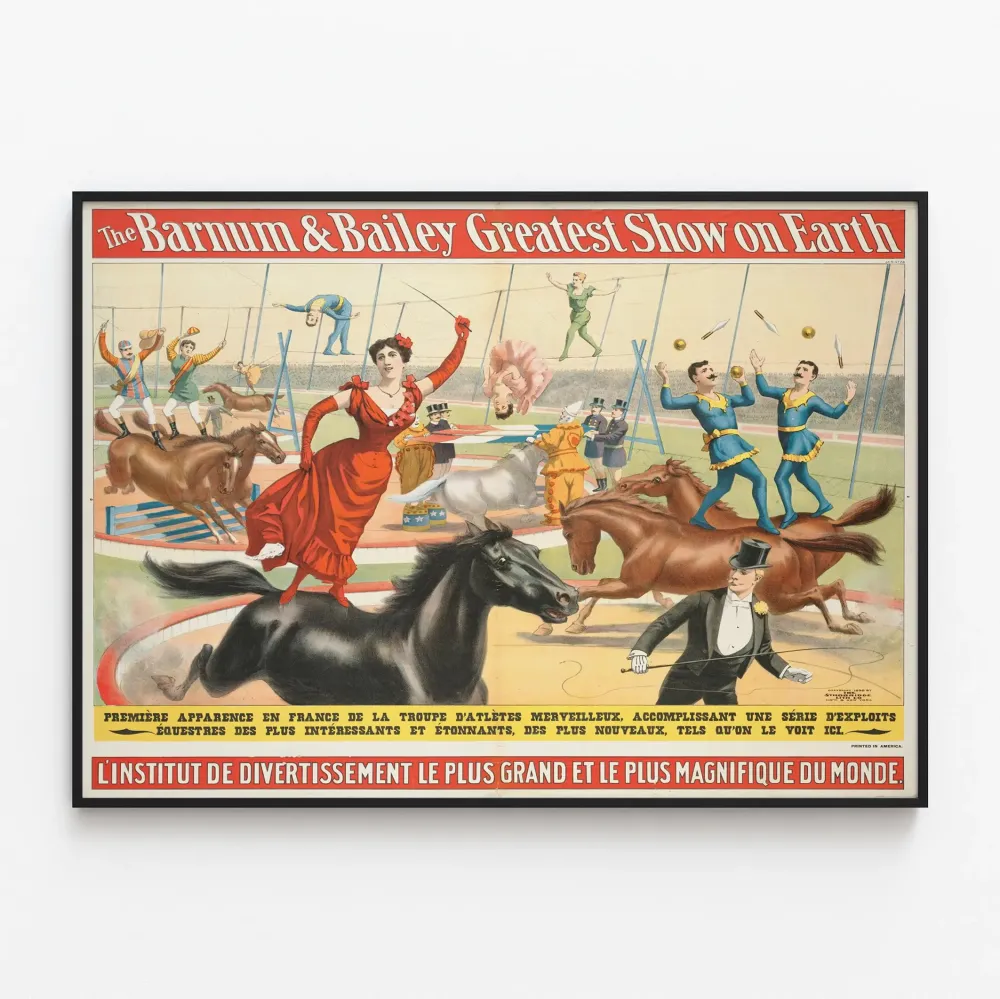 Vintage Barnum & Bailey Maailman suurin show - Seinäkoriste sirkus ja ratsastusnäytös