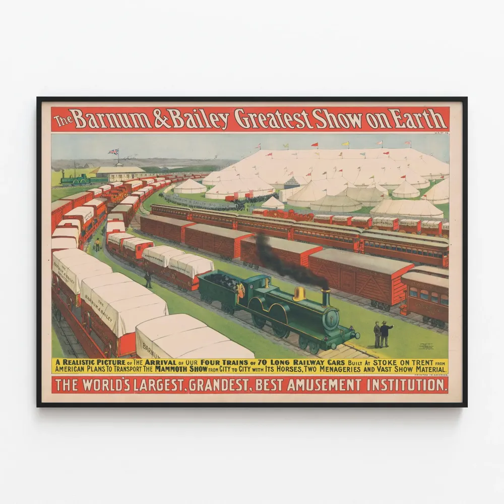 Vintage Barnum & Bailey Suurin Näytös Maapallolla, neljän junan saapuminen