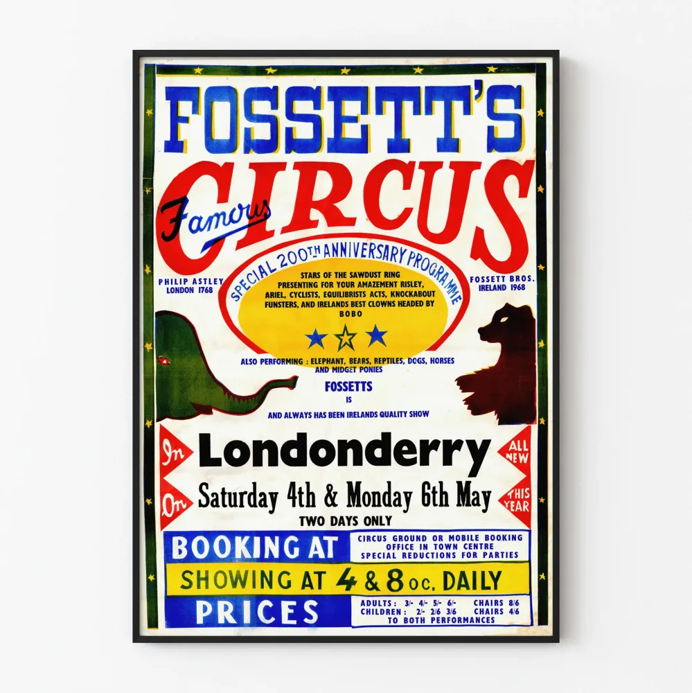 Vintage Fossett's kuuluisa sirkus - retroseinäkollaite