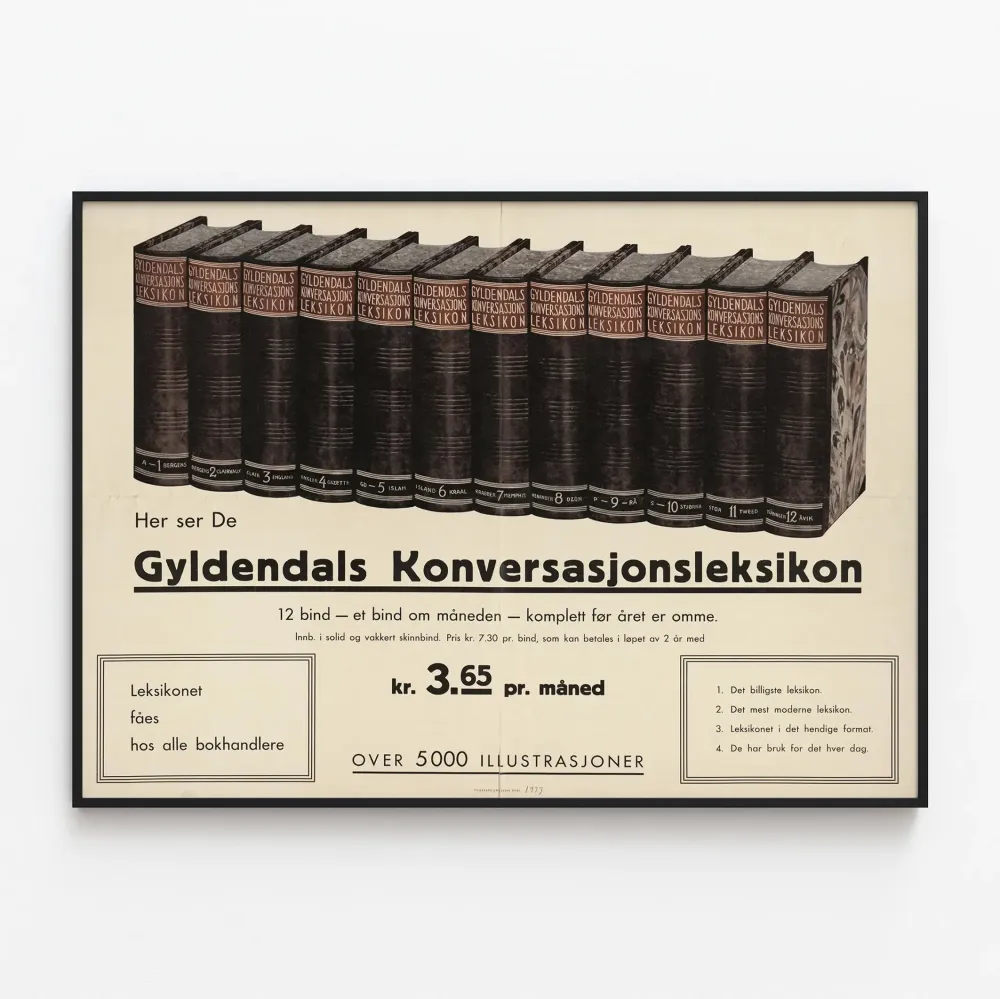 Vintage Gyldendals Konversasjonsleksikon - Retro-seinäkoriste kirja