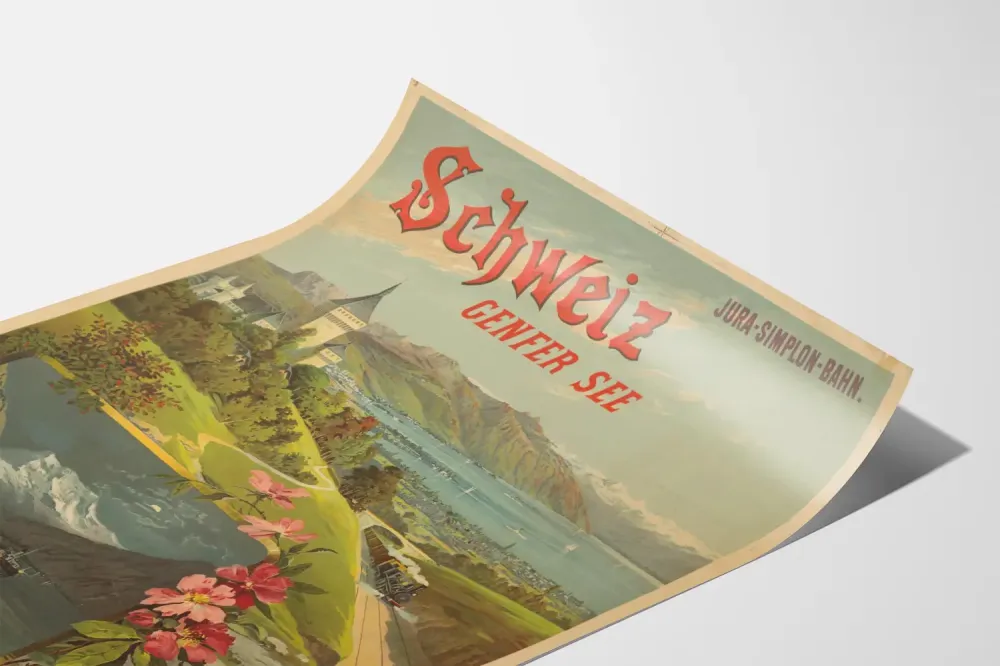 Vintage Jura-Simplon-Bahn Sveitsi Lac Léman - Vintage-seinäkoriste