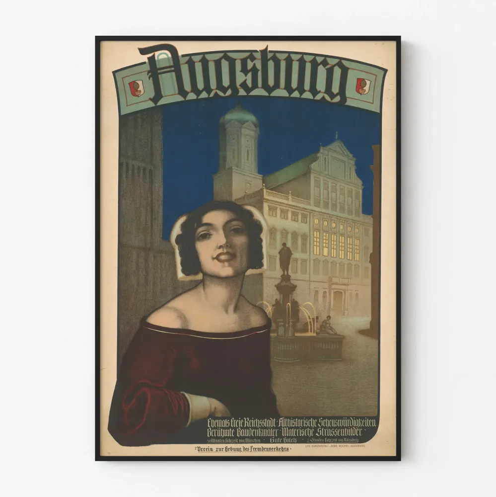 Vintage koristeposter Augsburgin kaupunki
