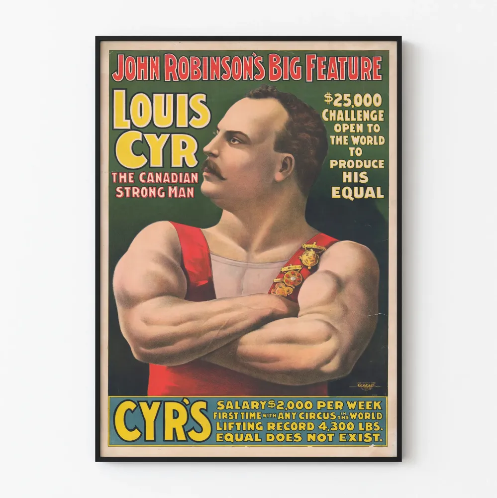 Vintage Louis Cyr, kanadalainen voimamies – Retroseinäkyltti sisustukseen