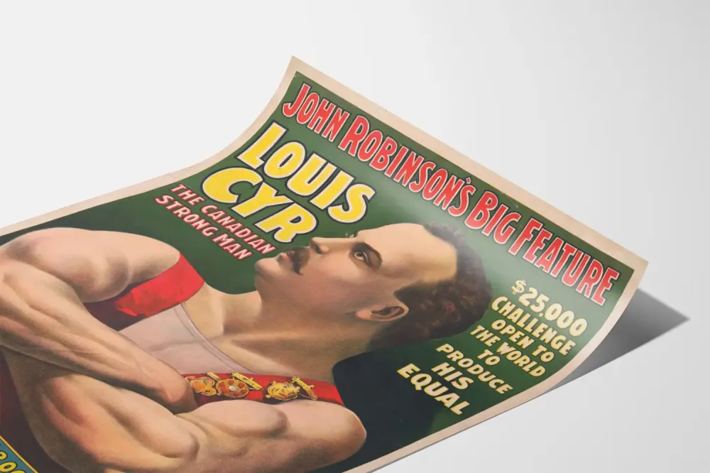 Vintage Louis Cyr, kanadalainen voimamies – Retroseinäkyltti sisustukseen