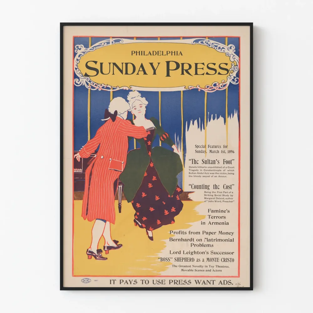 Vintage Philadelphia Sunday Press - Retro seinäkoriste 1896