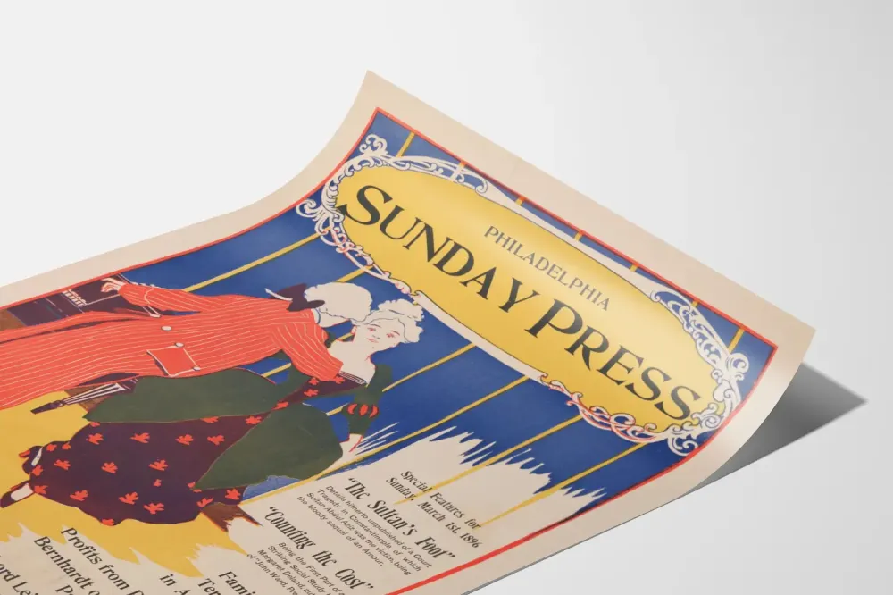 Vintage Philadelphia Sunday Press - Retro seinäkoriste 1896