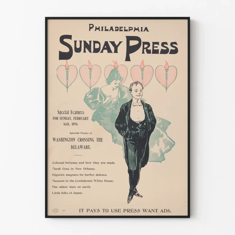 Vintage Philadelphia Sunnuntai Lehti 1896 - Retroseinäkke