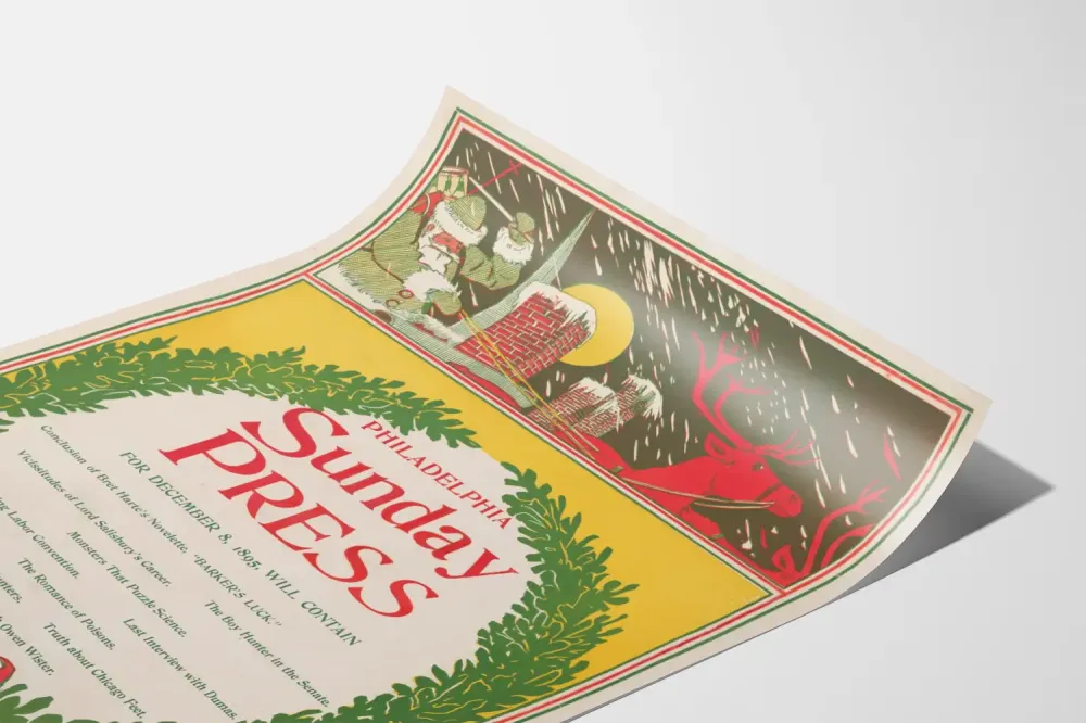 Vintage Philadelphia Sunnuntai Press joulukuu 1895 - Retroseinäkyltti sisustukseen