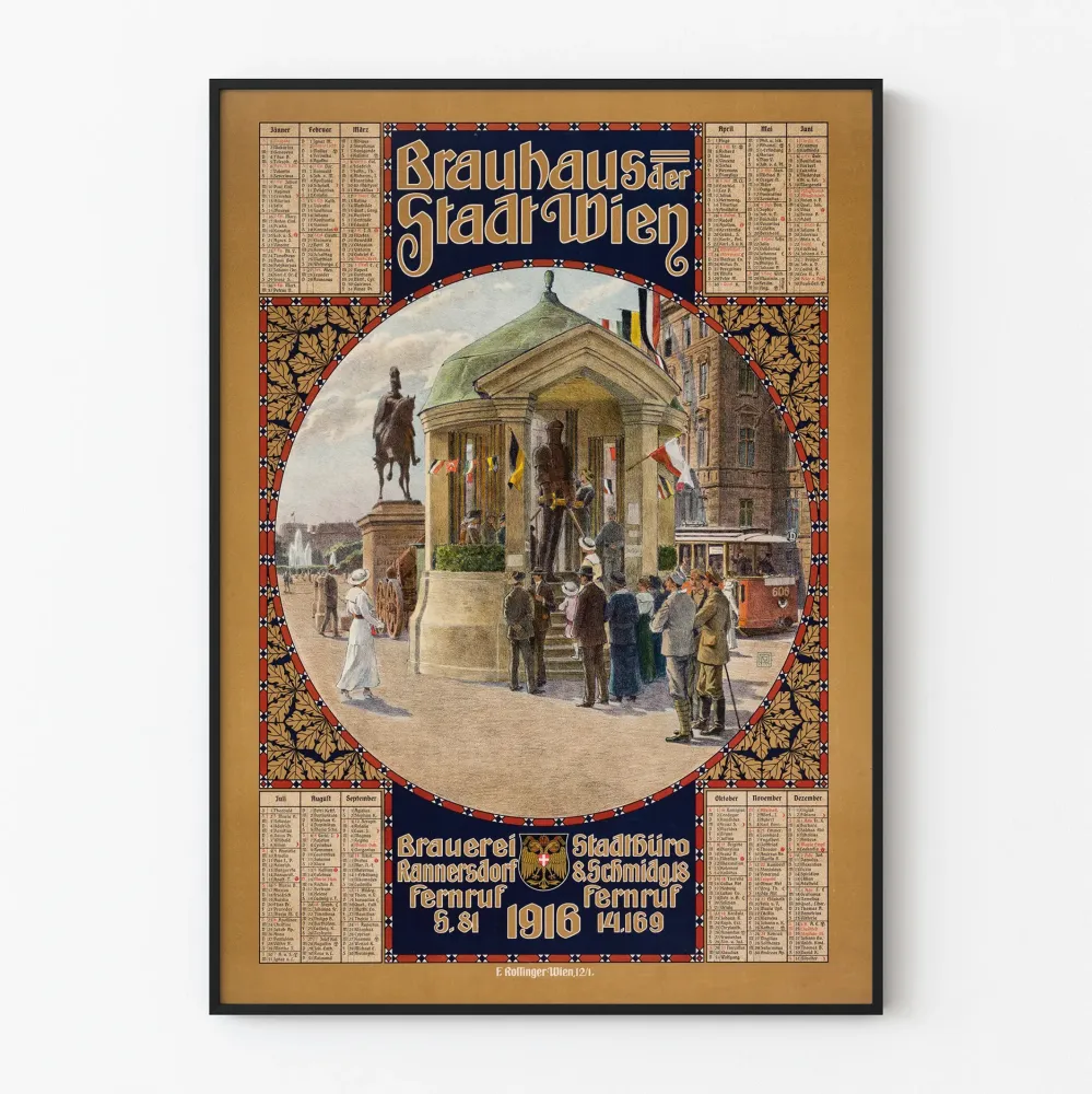 Vintage seinäkalenteri vuodelta 1916 Brauhaus Stadt Wien