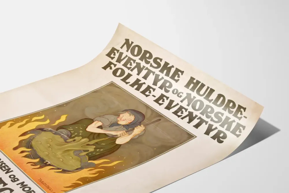Vintage sisustustarra norjalaisista tarinoista Huldre ja kansat