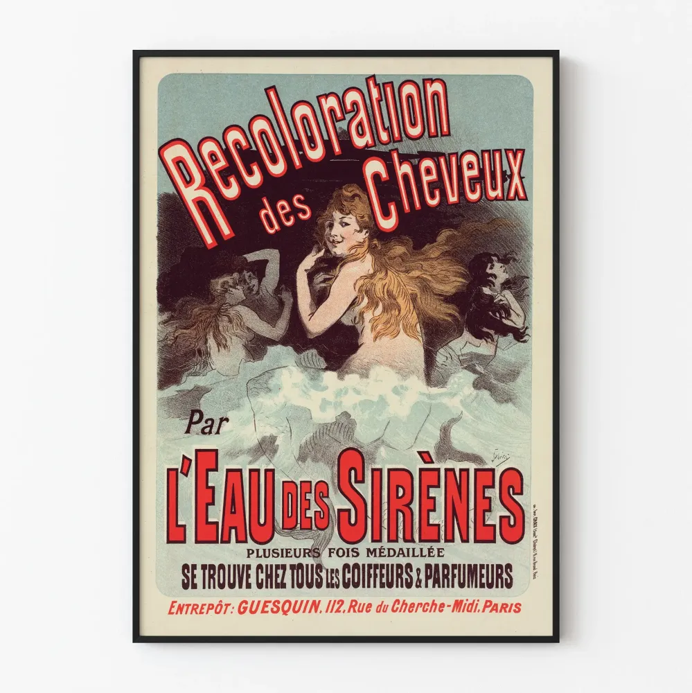 Vintage sisustustuloste seinätaulu L'Eau des Sirènes hiusten värjäykseen