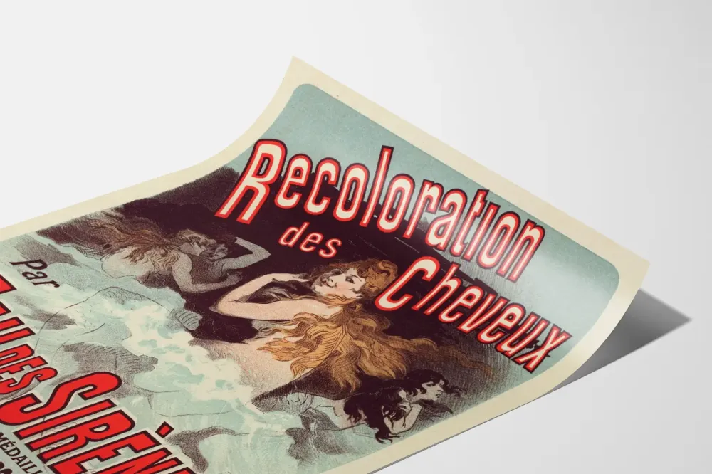 Vintage sisustustuloste seinätaulu L'Eau des Sirènes hiusten värjäykseen