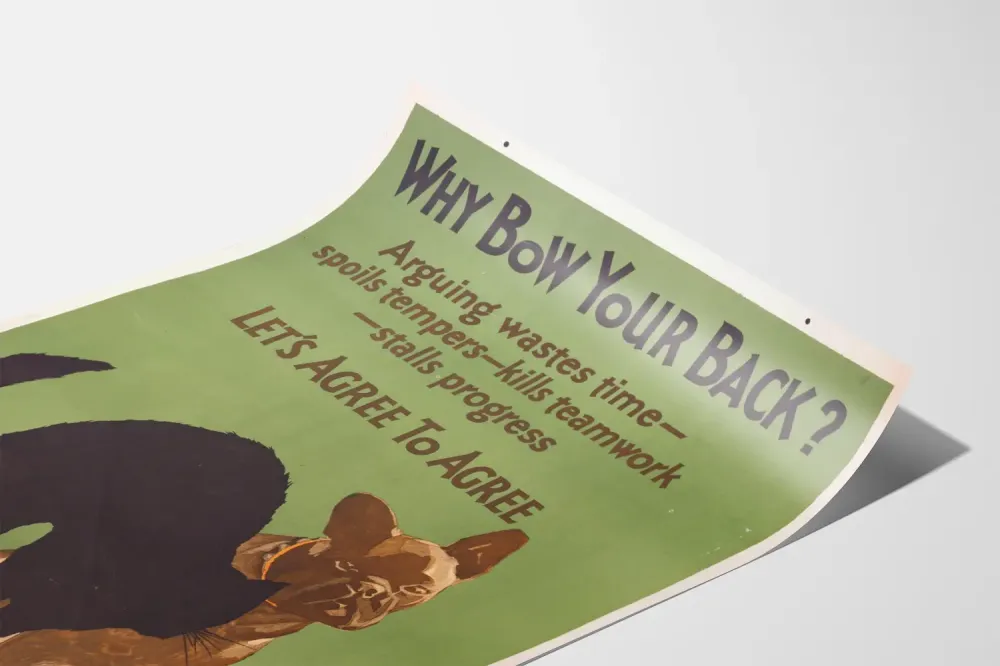 Vintage sisustustuloste "Why Bow Your Back?" koira ja kissa