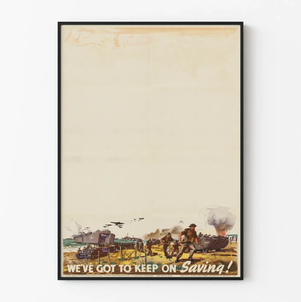 Vintage sotilasilmoitus Meidän täytyy jatkaa säästämistä