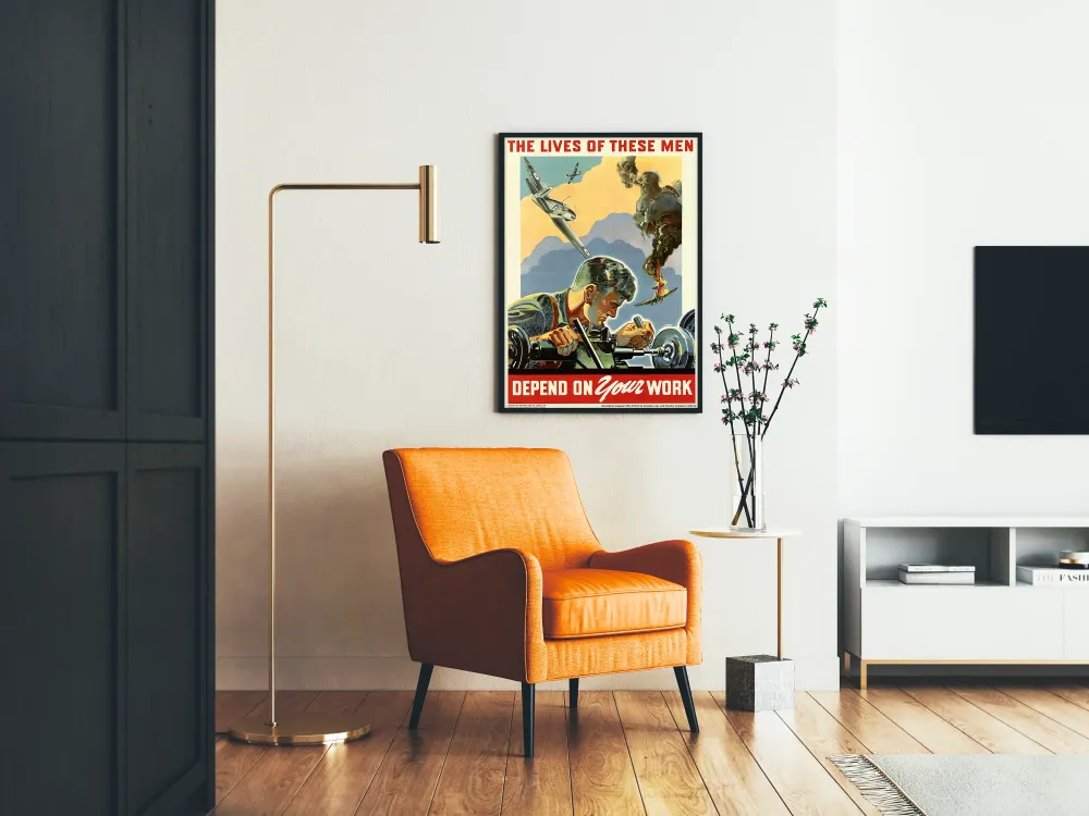 Vintage sotilasilmoitus « Näiden miesten elämät riippuvat työstäsi »